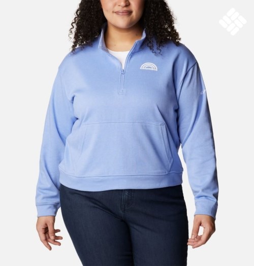 Women's Columbia Trek French Terry Half Zip Sweatshirts Light Blue | Plus Size CA-U4AC0